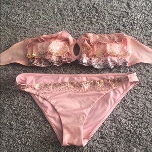 Victorias secret sequin ruffle strapless bikini